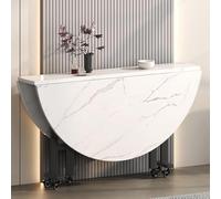 HGJHJJHK Mesa de Cocina de Hoja Redonda Plegable sobre Ruedas - Escritorio de la Oficina de Comedor Plegable versátil - Mesa de Cena de extensión para Ahorrar Espacio, Bianco, 120 cm/47.2in