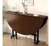 HGJHJJHK Mesa de Cocina de Hoja Redonda Plegable sobre Ruedas - Escritorio de Oficina de Comedor Plegable versátil - Mesa de Cena de extensión de Ahorro de Espacio, marrón, 120 cm/47.2in