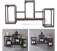 HGJHJJHK Partita de vinos de Madera de Pared Soporte de Vidrio, Estante de Vino E Madera de Pared, Colgantes estantes de Botellas de Vino montadas en la Pared para Cocina, Comedor, Bar