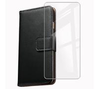 HGJTF Funda + Cristal Templado para TCL 40 SE/T610K (6.75"), Vidrio Templado Protector de Pantalla et Flip PU Leather Carcasa Soporte Plegable Función de Cover Billetera Case - Black