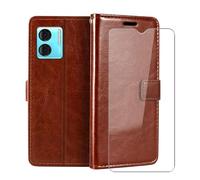 HGJTF Funda para Doogee N50 (6.52"), Cristal Templado + Flip PU Leather Silicone Case Soporte Plegable Función de Cover Billetera Carcasa para Doogee N50 - Brown