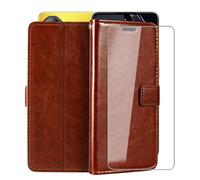 HGJTFANY Cartera Funda para ZTE Nubia Neo 3 (6.80") + Cristal Templado Película, Flip Folio Cuero Carcasa Funciones de Soporte, con Forro Suave de TPU Cover para ZTE Nubia Neo 3 - Brown