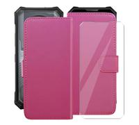 HGJTFANY Flip Funda + Cristal Templado para Doogee V50 Pro 6.78" - RosRed