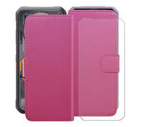 HGJTFANY Funda + Cristal Templado para Blackview Fort 2 (6.56"), HD Vidrio Templado con Flip PU Leather Carcasa Soporte Plegable Función de Cover Billetera Case - RosRed