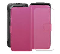 HGJTFANY Funda + Cristal Templado para Blackview Rock 1 (6.56"), HD Vidrio Templado con Flip PU Leather Carcasa Soporte Plegable Función de Cover Billetera Case - RosRed