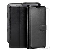 HGJTFANY Funda + Cristal Templado para Crosscall Stellar-M6E (6.10"), HD Vidrio Templado con Flip PU Leather Carcasa Soporte Plegable Función de Cover Billetera Case - Black