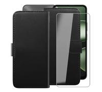 HGJTFANY Funda + Cristal Templado para DOOGEE B10 (6.63"), HD Vidrio Templado con Flip PU Leather Carcasa Soporte Plegable Función de Cover Billetera Case - Black