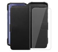 HGJTFANY Funda + Cristal Templado para Doogee Blade 20 (6.60"), HD Vidrio Templado con Flip PU Leather Carcasa Soporte Plegable Función de Cover Billetera Case - Black