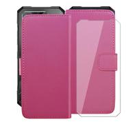 HGJTFANY Funda + Cristal Templado para Doogee Blade GT Pro (6.72"), HD Vidrio Templado con Flip PU Leather Carcasa Soporte Plegable Función de Cover Billetera Case - RosRed