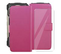 HGJTFANY Funda + Cristal Templado para Doogee Fire 7 Ultra (6.60"), HD Vidrio Templado con Flip PU Leather Carcasa Soporte Plegable Función de Cover Billetera Case - RosRed