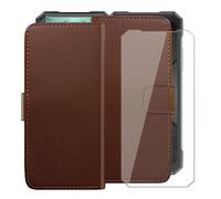 HGJTFANY Funda + Cristal Templado para Doogee S200X VIP (6.72"), HD Vidrio Templado con Flip PU Leather Carcasa Soporte Plegable Función de Cover Billetera Case - Brown