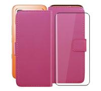 HGJTFANY Funda + Cristal Templado para Infinix Note Edge (6.78"), HD Vidrio Templado con Flip PU Leather Carcasa Soporte Plegable Función de Cover Billetera Case - RosRed