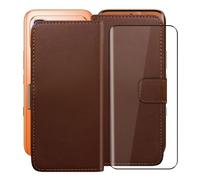 HGJTFANY Funda + Cristal Templado para Infinix Note Edge (6.78"), HD Vidrio Templado con Flip PU Leather Carcasa Soporte Plegable Función de Cover Billetera Case - Brown