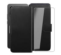 HGJTFANY Funda + Cristal Templado para OnePlus Nord CE5 (6.77"), HD Vidrio Templado con Flip PU Leather Carcasa Soporte Plegable Función de Cover Billetera Case - Black