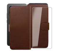 HGJTFANY Funda + Cristal Templado para OnePlus Nord CE5 (6.77"), HD Vidrio Templado con Flip PU Leather Carcasa Soporte Plegable Función de Cover Billetera Case - Brown