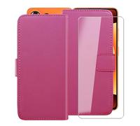 HGJTFANY Funda + Cristal Templado para Oukitel C26 (6.63"), HD Vidrio Templado con Flip PU Leather Carcasa Soporte Plegable Función de Cover Billetera Case - RosRed