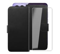 HGJTFANY Funda + Cristal Templado para Realme Neo8 (6.78"), HD Vidrio Templado con Flip PU Leather Carcasa Soporte Plegable Función de Cover Billetera Case - Black