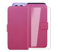 HGJTFANY Funda + Cristal Templado para Realme Neo8 (6.78"), HD Vidrio Templado con Flip PU Leather Carcasa Soporte Plegable Función de Cover Billetera Case - RosRed