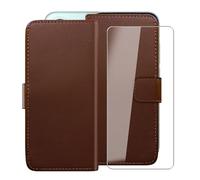 HGJTFANY Funda + Cristal Templado para Redmi Turbo 5 (6.59"), HD Vidrio Templado con Flip PU Leather Carcasa Soporte Plegable Función de Cover Billetera Case - Brown