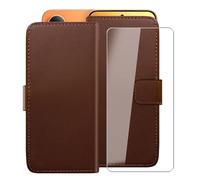 HGJTFANY Funda + Cristal Templado para Redmi Turbo 5 MAX (6.83"), HD Vidrio Templado con Flip PU Leather Carcasa Soporte Plegable Función de Cover Billetera Case - Brown