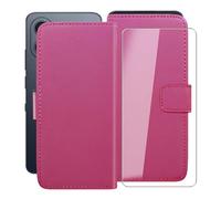 HGJTFANY Funda + Cristal Templado para TCL NxtPaper 70 Pro (6.90"), HD Vidrio Templado con Flip PU Leather Carcasa Soporte Plegable Función de Cover Billetera Case - RosRed