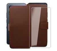 HGJTFANY Funda + Cristal Templado para TCL NxtPaper 70 Pro (6.90"), HD Vidrio Templado con Flip PU Leather Carcasa Soporte Plegable Función de Cover Billetera Case - Brown