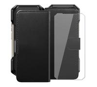 HGJTFANY Funda + Cristal Templado para Ulefone Armor 27T+ (6.78"), HD Vidrio Templado con Flip PU Leather Carcasa Soporte Plegable Función de Cover Billetera Case - Black