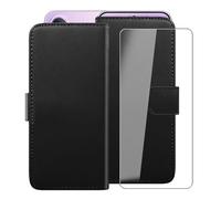 HGJTFANY Funda + Cristal Templado para Vivo V70 FE (6.83"), HD Vidrio Templado con Flip PU Leather Carcasa Soporte Plegable Función de Cover Billetera Case - Black