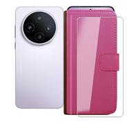 HGJTFANY Funda + Cristal Templado para Vivo X200T (6.67"), HD Vidrio Templado con Flip PU Leather Carcasa Soporte Plegable Función de Cover Billetera Case - RosRed