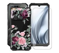 HGJTFANY Funda para Doogee Blade GT Pro (6.72") + Cristal Templado Película, Negro Silicona Antivibración Cover Ultrafina Suave TPU Anti-caída Carcasa para Doogee Blade GT Pro -Rosa roja
