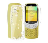 HGJTFANY Funda para Nokia 3210 2024 (2.4") con [1 X Cristal Templado Película], Ultrafina Suave Silicone Case Transparente Antichoque TPU Carcasa para Nokia 3210 2024 - Flor Blanca