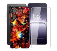 HGJTFANY Funda para OnePlus Nord CE5 (6.77") + Cristal Templado Película, Negro Silicona Antivibración Cover Ultrafina Suave TPU Anti-caída Carcasa para OnePlus Nord CE5 -Flor Fantasma