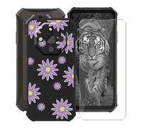 HGJTFANY Funda para Ulefone Armor X16 Pro (6.56") + Cristal Templado Película, Negro Silicona Antivibración Cover Ultrafina Suave TPU Anti-caída Carcasa para Ulefone Armor X16 Pro -Flor Morada