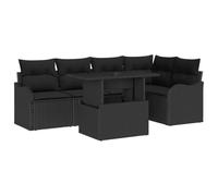 HGKMBRY Conjunto de comedor rectangular de ratán sintético para 6 personas con reposabrazos, color negro, modular compuesto por banco esquinero, dos plazas centrales, dos sofás con brazos y mesa, 100