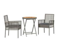 HGKMBRY Juego de 3 piezas de jardín de poliratán gris con tablero de madera de acacia y cojines extraíbles para terraza, diseño moderno con reposabrazos planos para una posición relajada