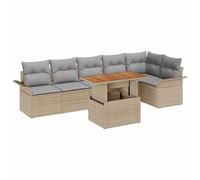 HGKMBRY Juego de 7 sofás de jardín de ratán beige con espacio de almacenamiento, diseño modular con estructura de acero con recubrimiento en polvo, mesa rectangular con capacidad para hasta siete