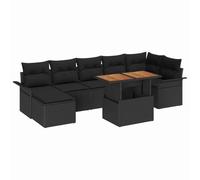 HGKMBRY Juego de comedor modular de ratán sintético para 5 personas con espacio de almacenamiento, mesa rectangular con superficie de madera, color negro, juego de 8 piezas