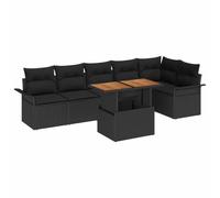 HGKMBRY Juego de comedor modular para exteriores con espacio de almacenamiento, 7 piezas, color negro, polirratán, mesa rectangular de jardín para hasta siete personas, marco de acero con
