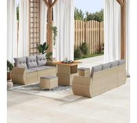 HGKMBRY Juego de muebles de jardín de 10 piezas con cojines, color beige y gris claro, muebles de exterior con mesa de altura ajustable y bolsillos resistentes a la intemperie, para