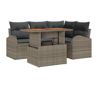HGKMBRY Juego de sofá de jardín de ratán de polirratán gris con espacio de almacenamiento, 5 piezas compuesto por dos sofás con brazos, sofá esquinero, sofá central y mesa rectangular, diseño modular
