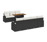 HGKMBRY Juego de sofá de jardín modular de 8 piezas de ratán sintético negro con espacio de almacenamiento, compuesto por cuatro sofás y tres sofás centrales con bolsillos impermeables para terraza y