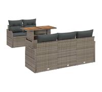HGKMBRY Juego de sofá modular de jardín con almacenamiento, 6 piezas, polirratán, gris, compuesto por 4 sofás y 1 asiento central con bolsillos impermeables y mesa de jardín, ideal para patios