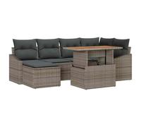 HGKMBRY Juego de sofá modular de jardín de 7 piezas de ratán sintético gris con espacio de almacenamiento, compuesto por dos sillones, una esquina, dos plazas centrales, reposapiés y mesa, bolsillos