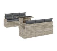 HGKMBRY Juego de sofás de jardín con cojines de 7 piezas, poliratán, gris claro, rectangular, mesa de cristal de seguridad, 2 sofás centrales, 4 sofás, 1 mesa, patas ajustables, diseño modular para