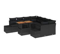 HGKMBRY Juego de sofás de jardín con espacio de almacenamiento de 9 piezas de ratán negro de poli ratán modular para exteriores con módulos de esquina y centros centrales, marco de acero, bolsillos