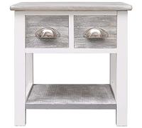 HGKMBRY Mesa auxiliar gris 40 x 40 x 40 cm de madera de paulownia con 2 cajones y estante inferior, mesa de centro estable como mesa de teléfono o mesita de noche, fácil de limpiar y fácil de montar