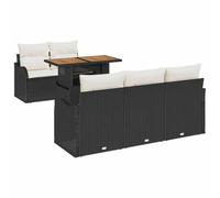 HGKMBRY Sofá de jardín modular negro con almacenamiento, 6 piezas, polirratán, terraza: 4 sofás, 1 asiento central y mesa, bolsillos de almacenamiento resistentes al agua, resistente a la intemperie