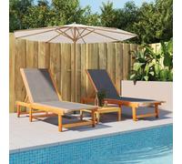 HGKMBRY Tumbona de 2 piezas negra de madera de acacia y textileno con respaldo ajustable para jardín, terraza, piscina, relax