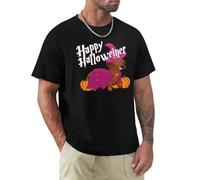 HGmkUNEa Happy Halloweenie Doxie Dachshund Dog Witch Hat Pumpkins Funny Halloween Lover Gift T-Shirt Black S