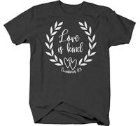 HGmkUNEa Love is Kind Hearts Branch Cursive Corinthians Bible Verse T Shirt Black M